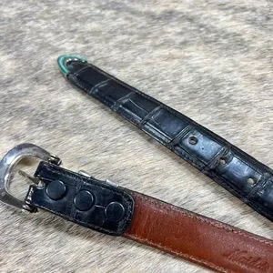 David Dear Turquoise Sterling Buckle on Crocodile Belt Sterling silver belt buckles belt tips main image 3